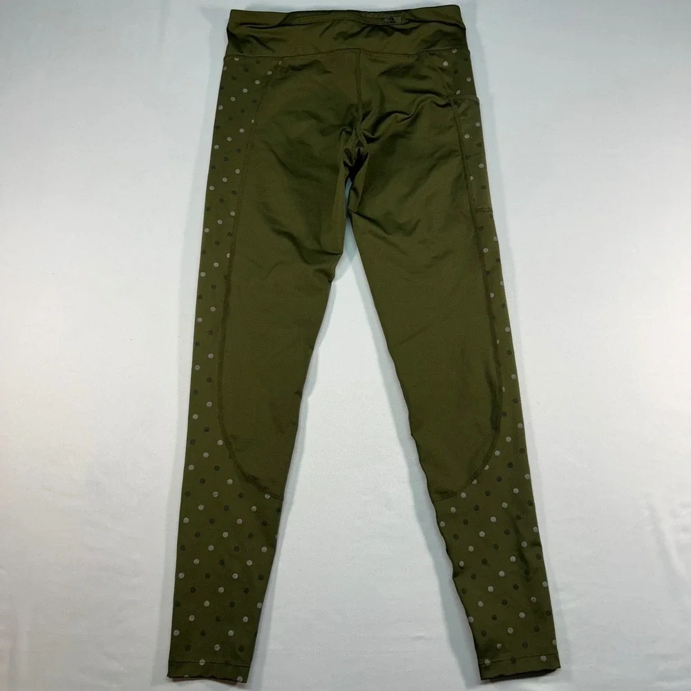 Nike Dri-FIT Women Olive Green Polka Dot Side Panel Running Leggings‎ Small